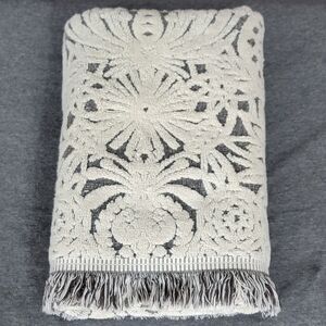 Opalhouse Bath Towel Black & Cream Fringed Sculpted Textured All Over Print